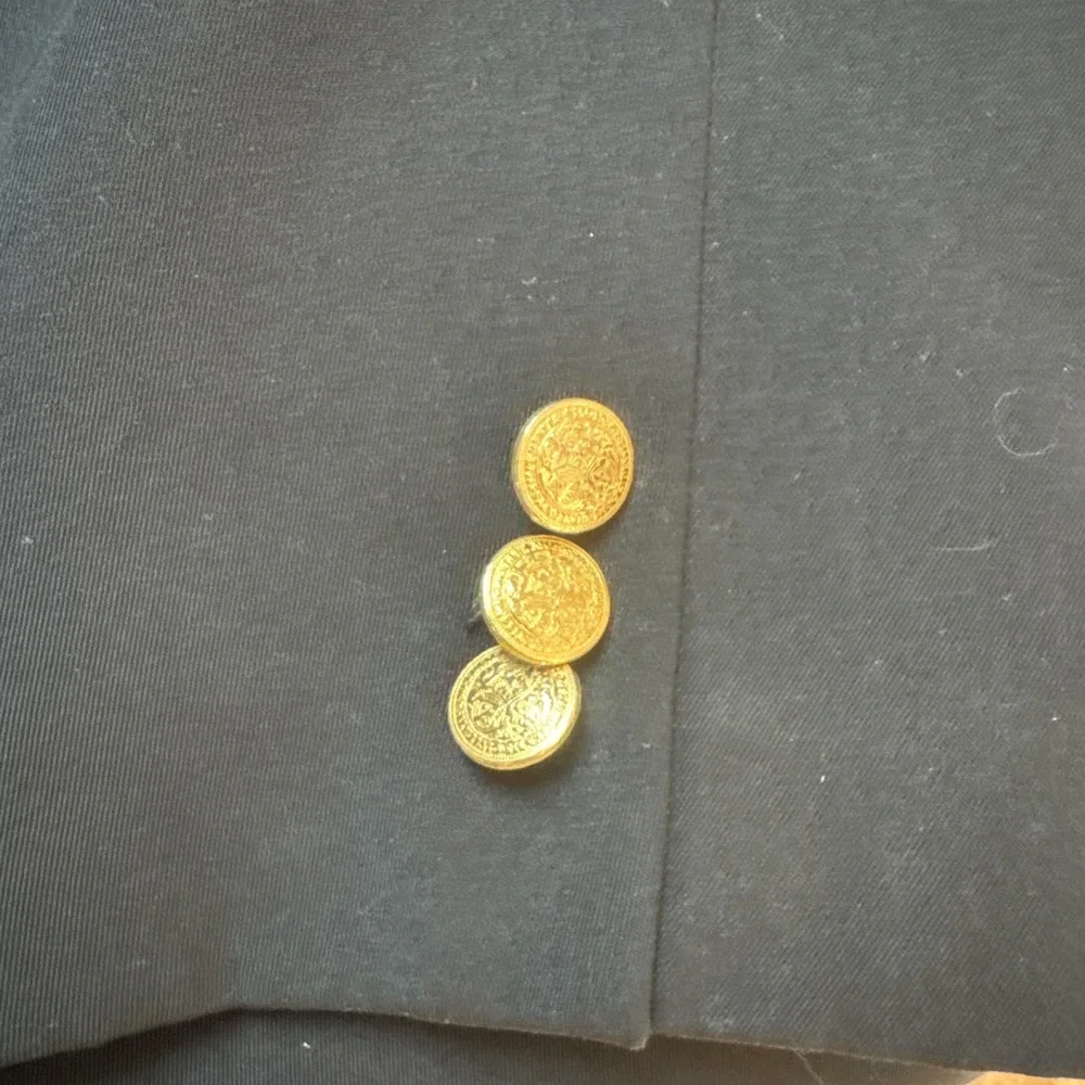 L.L. Bean Men Black Sport Coat Sz 46L Microfiber Suit Blazer Gold Buttons Jacket